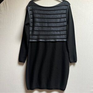 Sarah  Pacini Merino Wool Long Sleeve Knit Dress with Metallic Stripe Detail OS